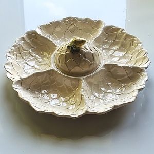 Gorgeous 13" 6 Section Ceramic Dish w/ 🍋 Lidded Middle